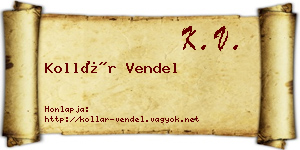 Kollár Vendel névjegykártya